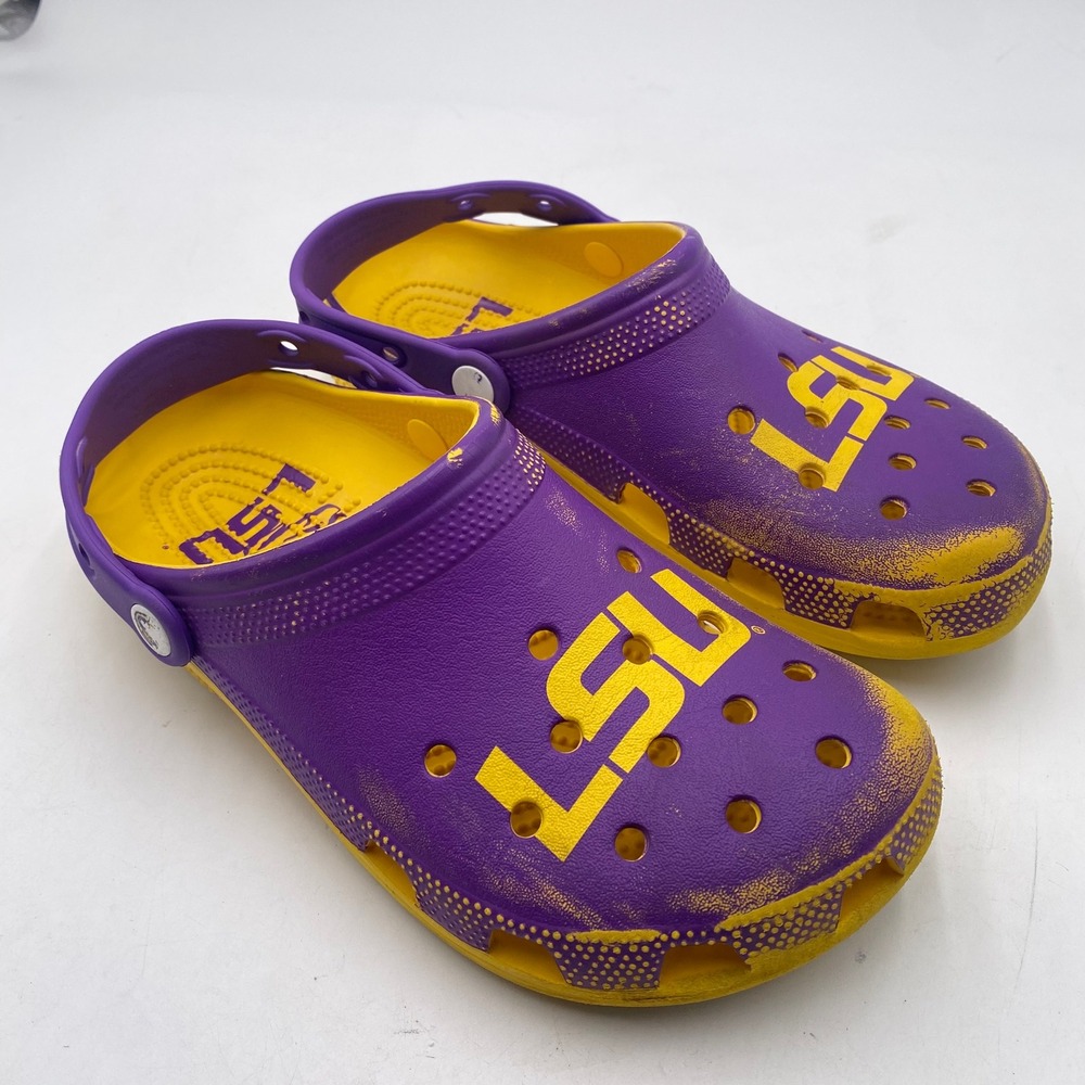LSU Crocs Classic Clog Shoes Mens 8 Womens 10 Purple Yellow Tigers Fan Gear NCAA